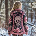 Boho Skull & Floral Art Women's Knit Cardigan - Image 2