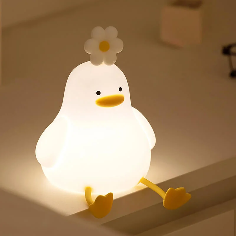 Kawaii Flower Duck LED Night Light For Gift USB Rechargeable Duck Lamp