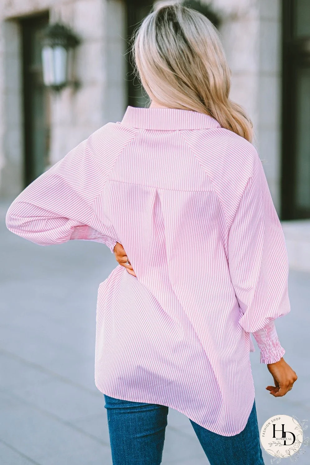 Simple Solid Lapel Button Long Sleeve Blouses