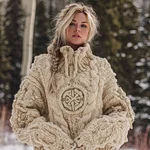 Women's Viking Celtic Knot Rune Knit Jacquard Warm Turtleneck Sweater - Image 4