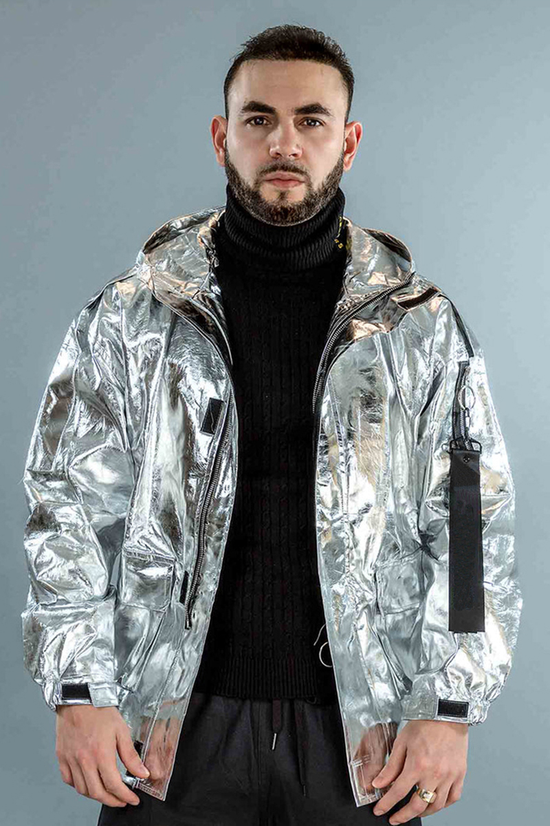 Ciciful Men's Metallic Shiny Reflective Festival Zipper Hooded Jacket