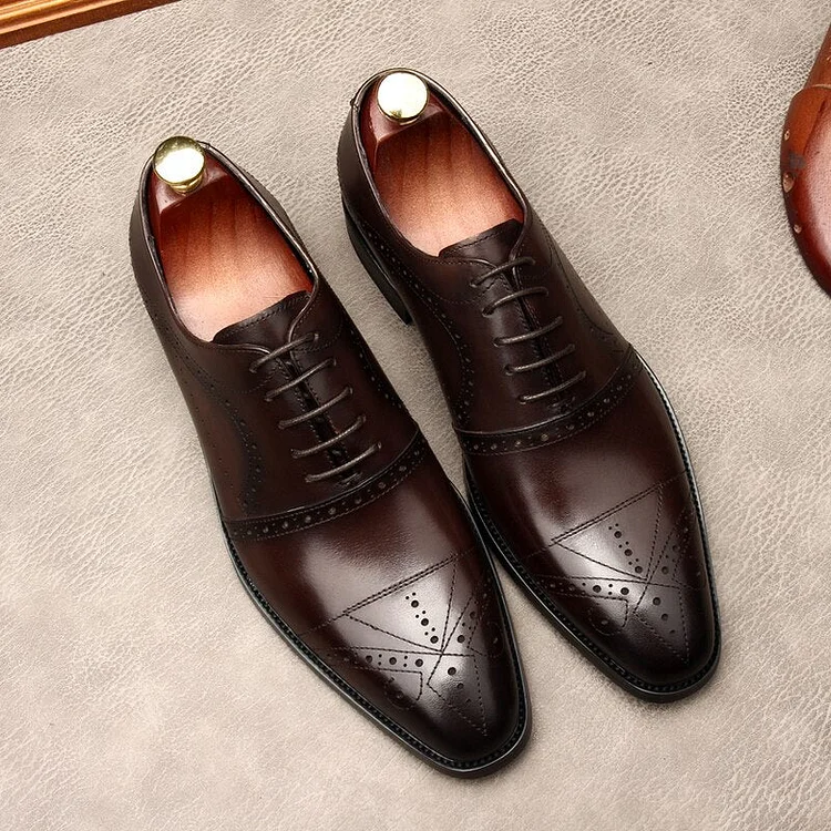 Handmade Mens Classic Dark brown Leather brogue Dress shoes