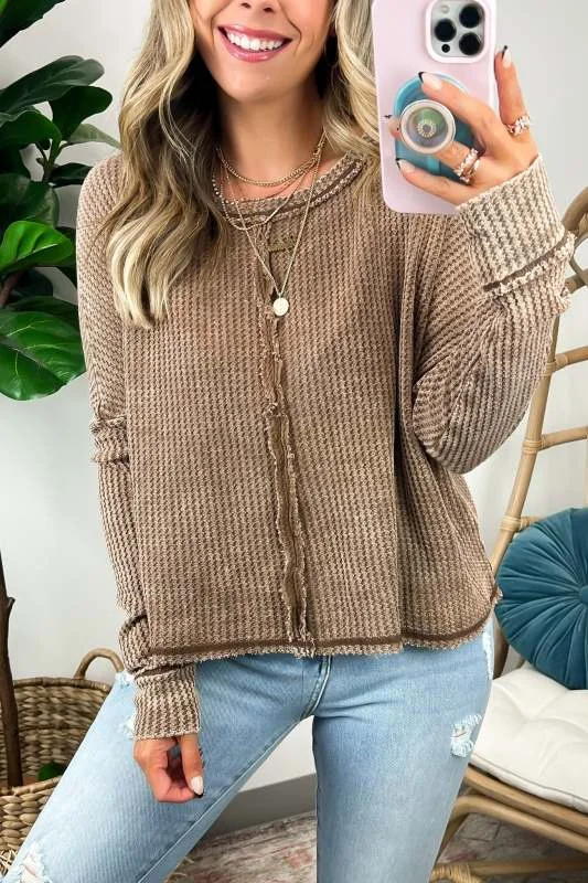 Women's Casual Waffle Long Sleeve Top