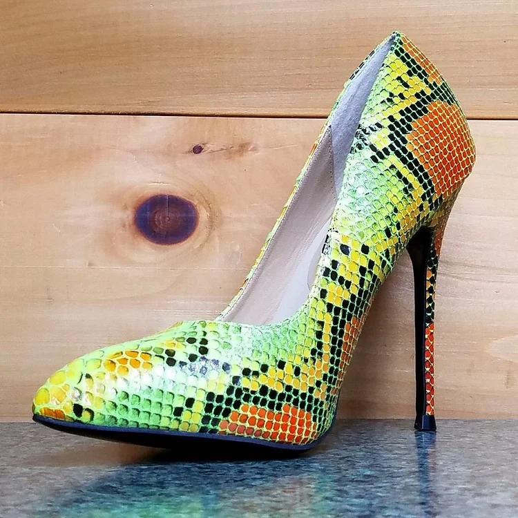 Multi-Color Python Pointed Toe Stiletto Pumps Vdcoo