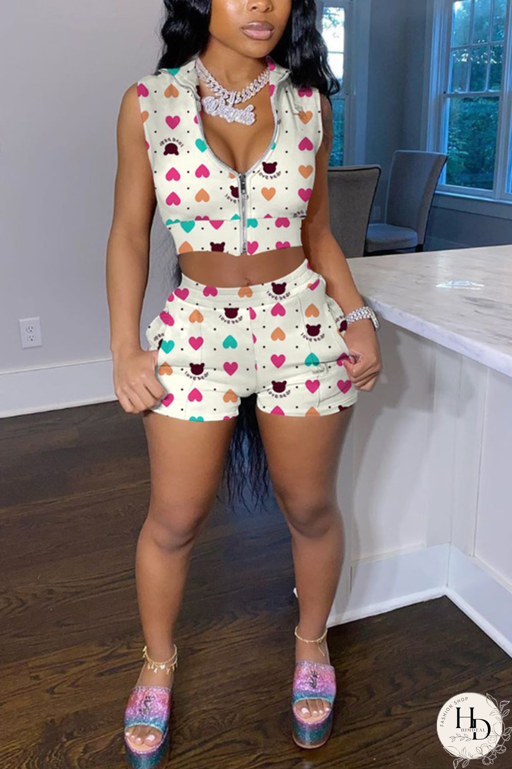 multicolor Polyester Fashion Sexy Casual zipper Print Plus Size