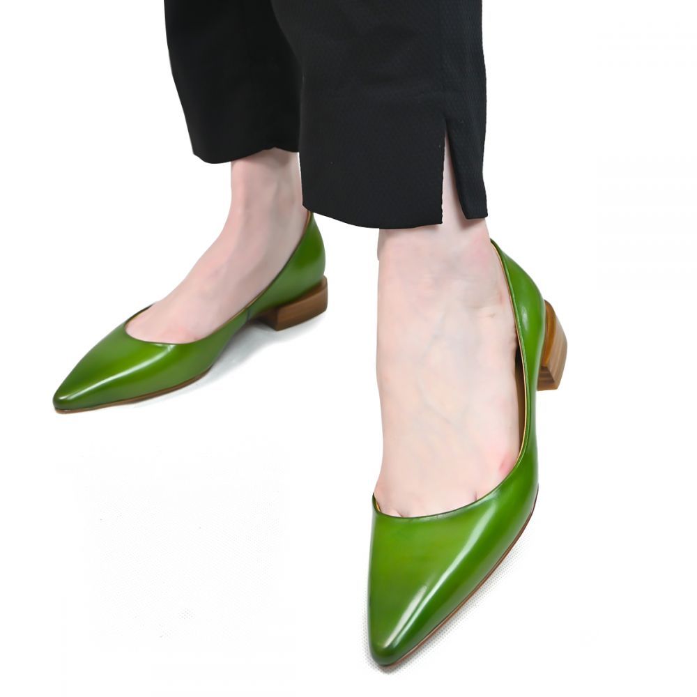 Pointed Toe Flats Handmade Shoes Wooden Heel Shoes