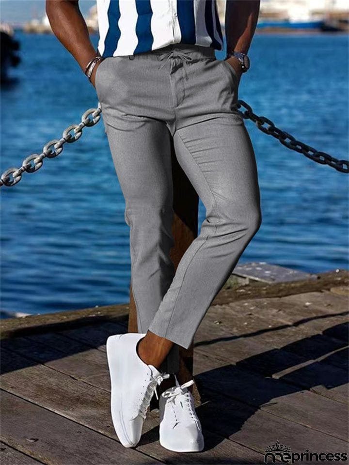 Men's Lace Up Elastic Waist Casual Business Pants