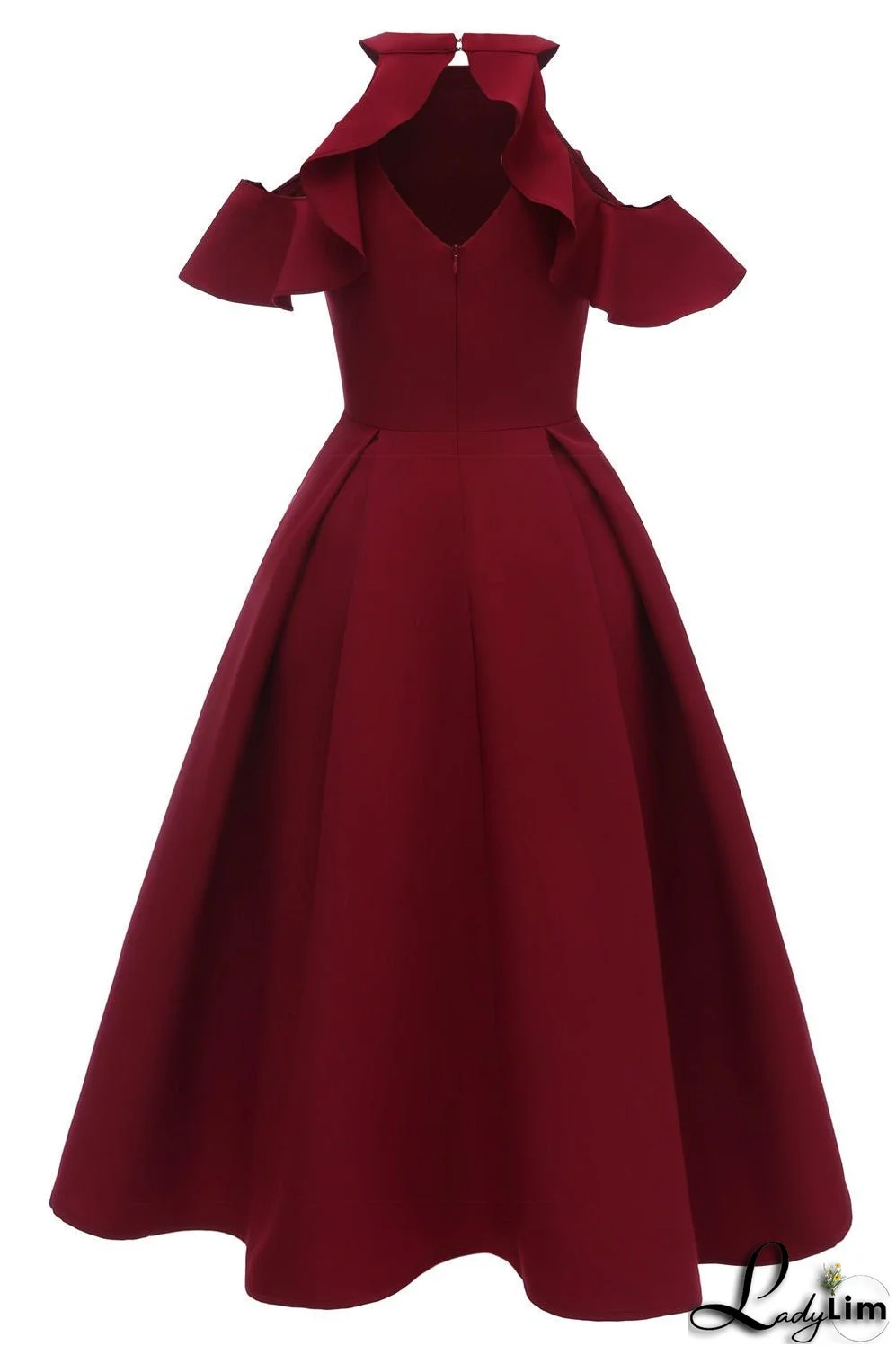 Burgundy Fit And Flare Ruffled Off-the-shoulder Homecoming Dress