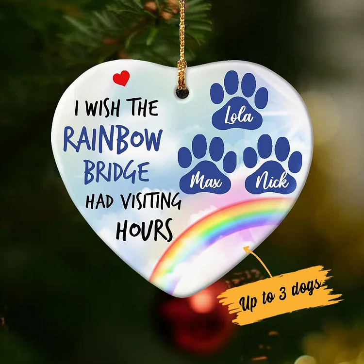 Personalized Dog Cat Paw Rainbow Ornament Custom 3 Names Memorial Gifts
