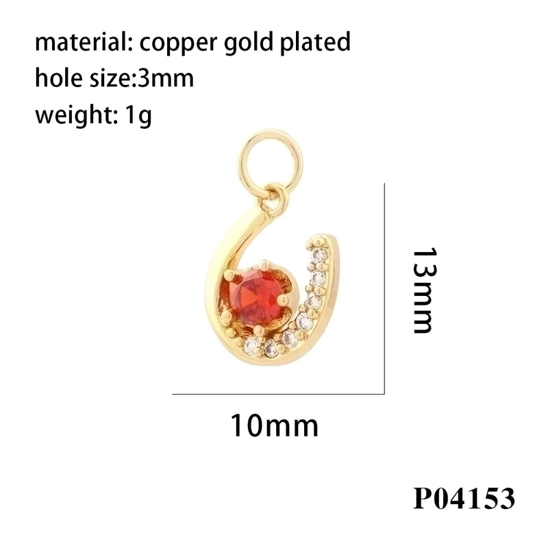 Minimalist U Shape Copper Plating Inlay Zircon 18k Gold Plated Charms