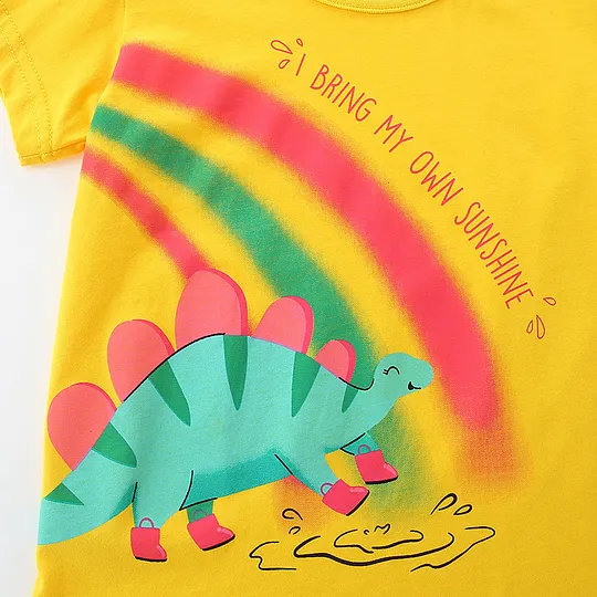 【18M-7Y】Unisex Cartoon Dinosaur Print Crew Neck T-Shirt + Shorts Set