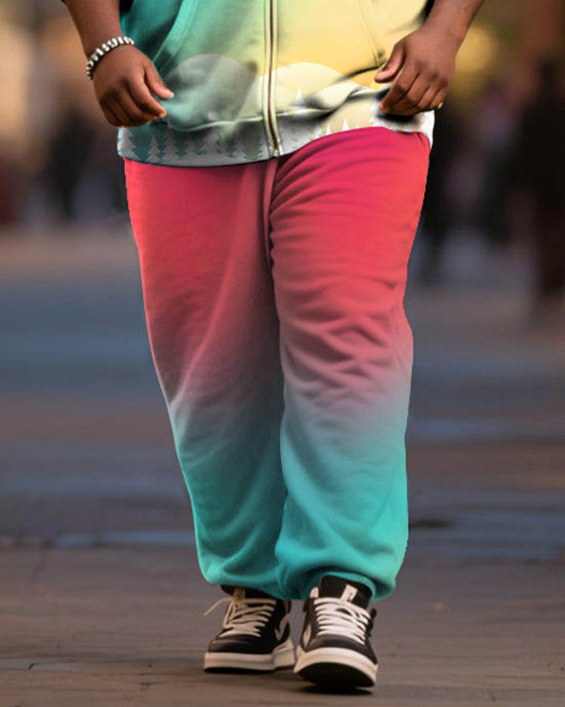 Big & Tall Men's Merry Christmas Gradient Alphabet Print Cardigan Hoodie Suit