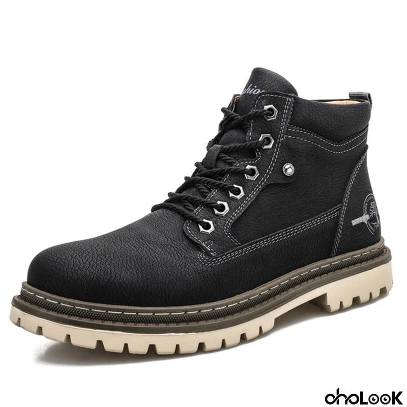 Classic Split Leather Lace-Up Non-Slip Boots