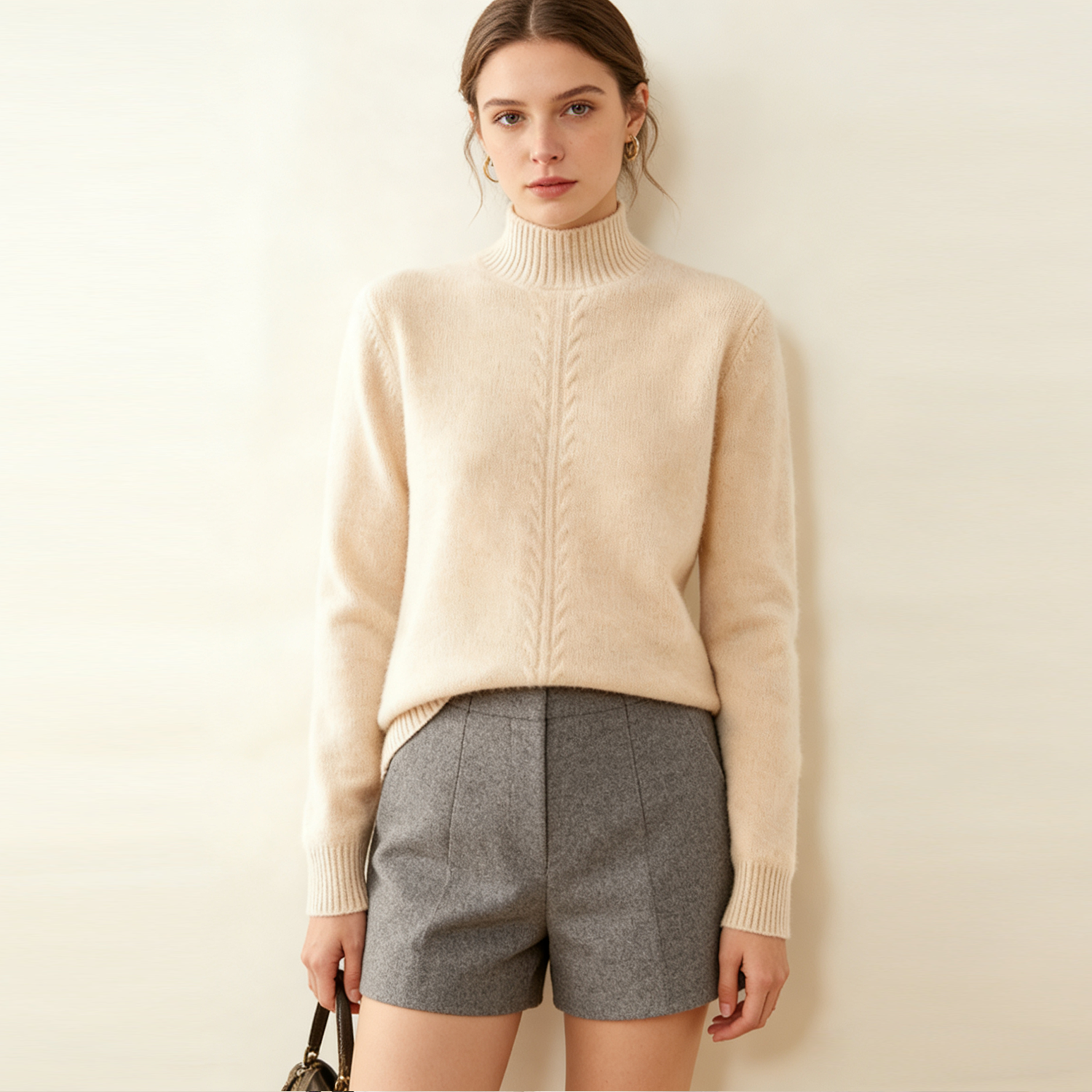 Half Turtleneck Cashmere Sweater Long Sleeves REAL SILK LIFE