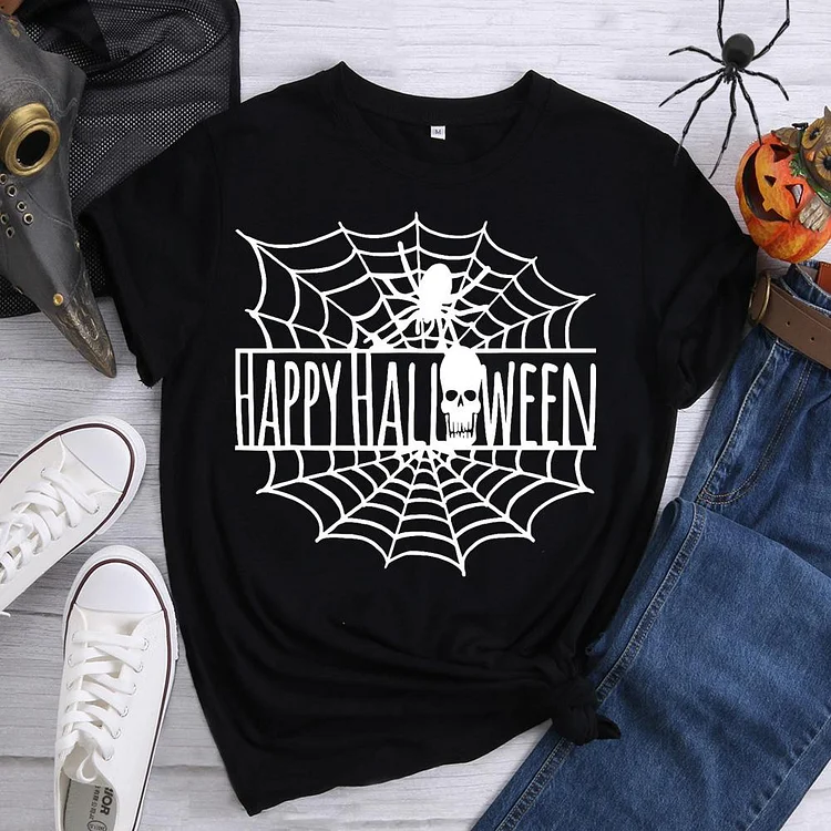 Happy Halloween Spooky Spider Web Skull T-Shirt-07158