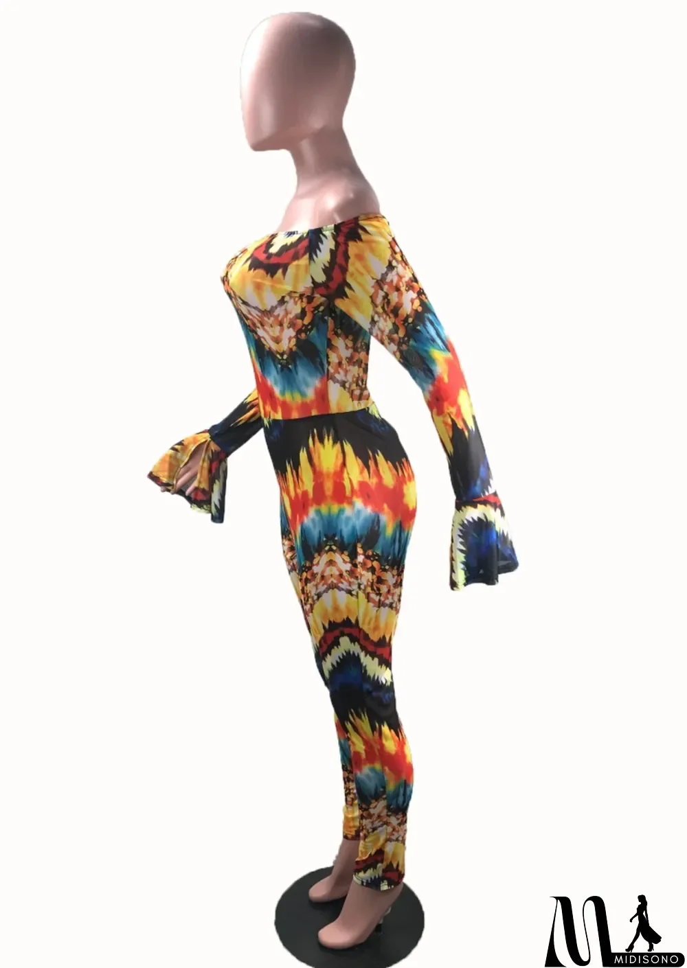 MidiSono - Spring Sexy Printed Off Shoulder Flare Long Sleeve Slim Jumpsuit