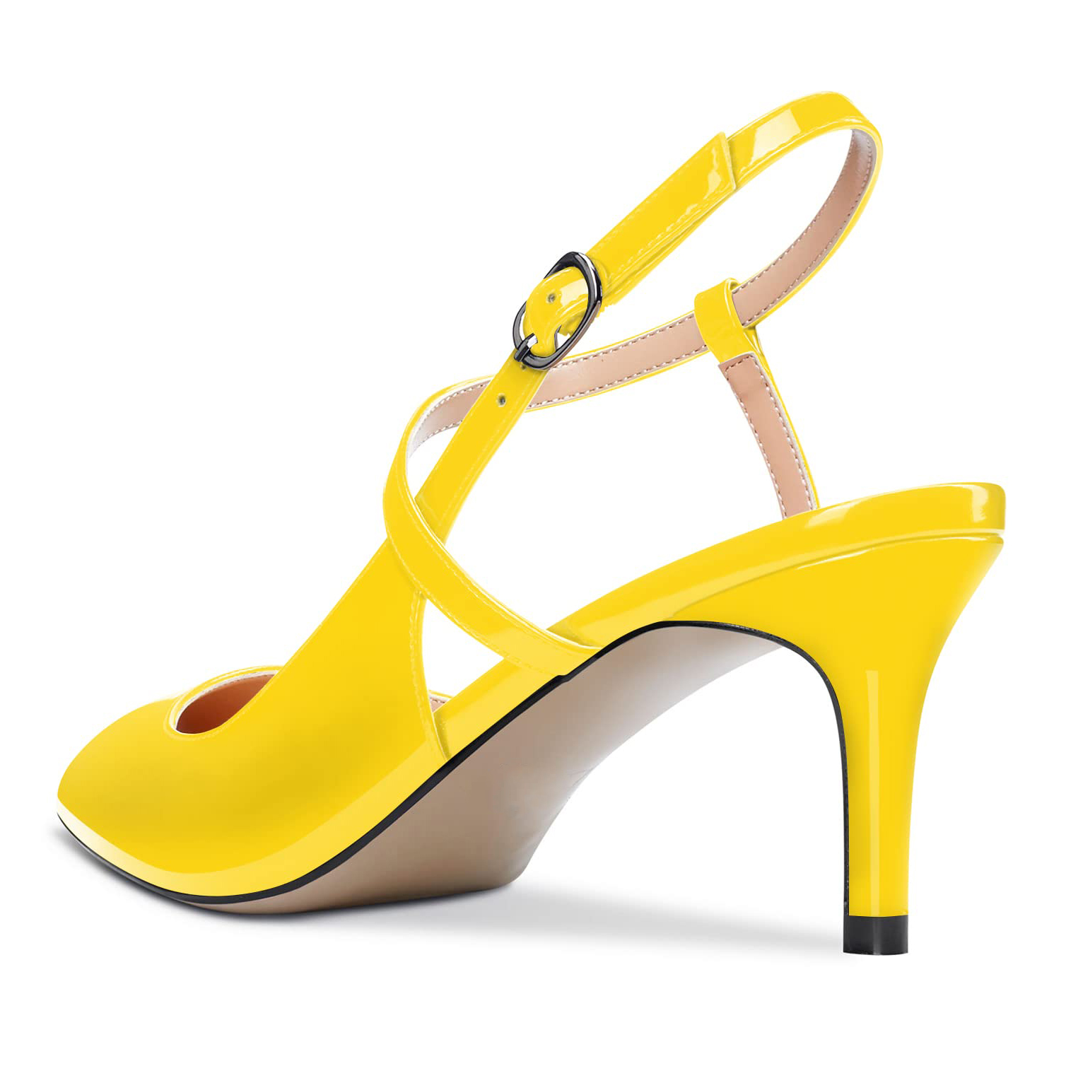 65mm Women Slingback Pumps Ankle Strap Jenlove Stiletto Mid Heel Close Pointed Toe Dress Shoes-MERUMOTE