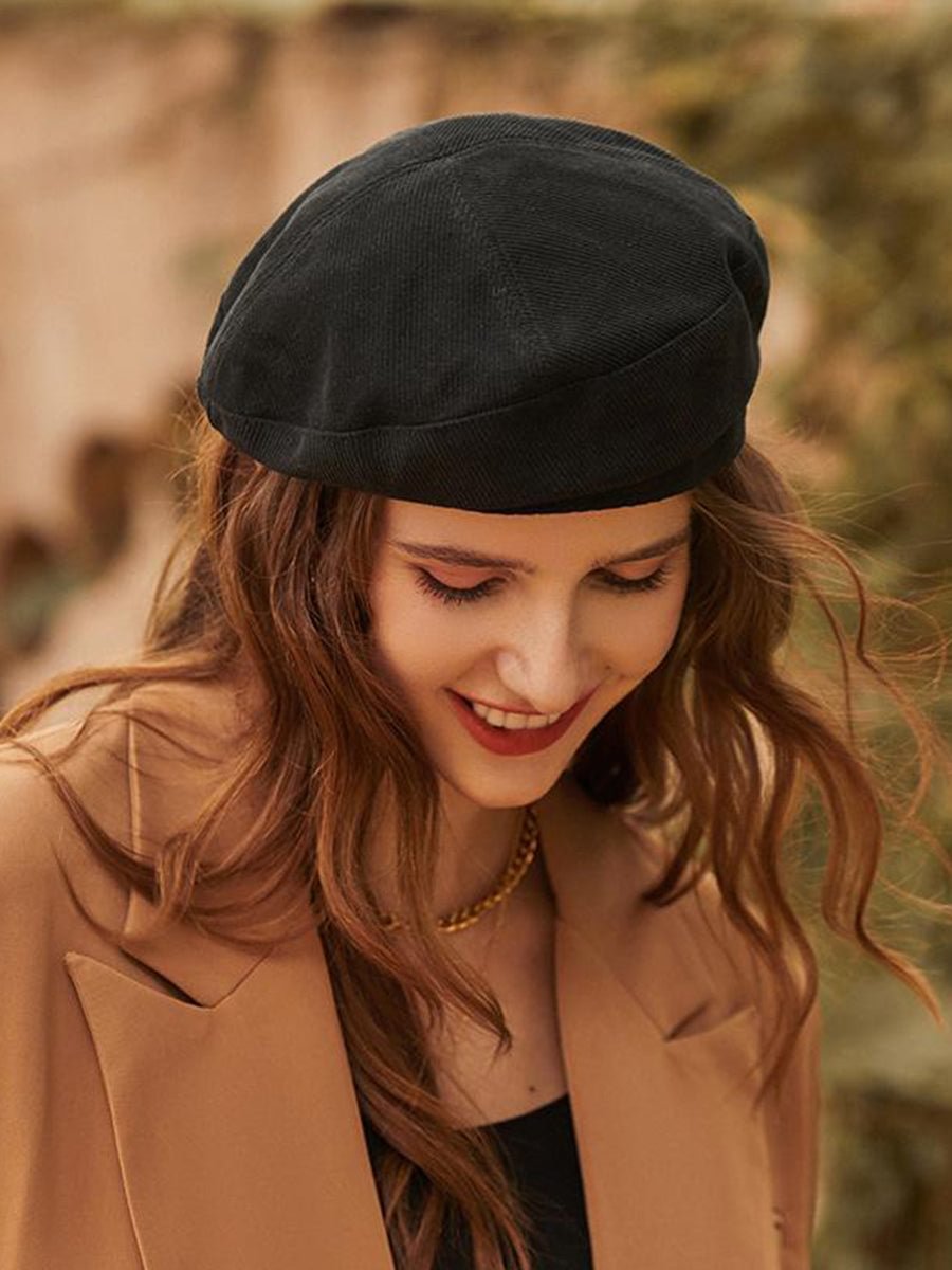 Ladies Beret Hats Solid Color with Leather Buckle Vintage Hats