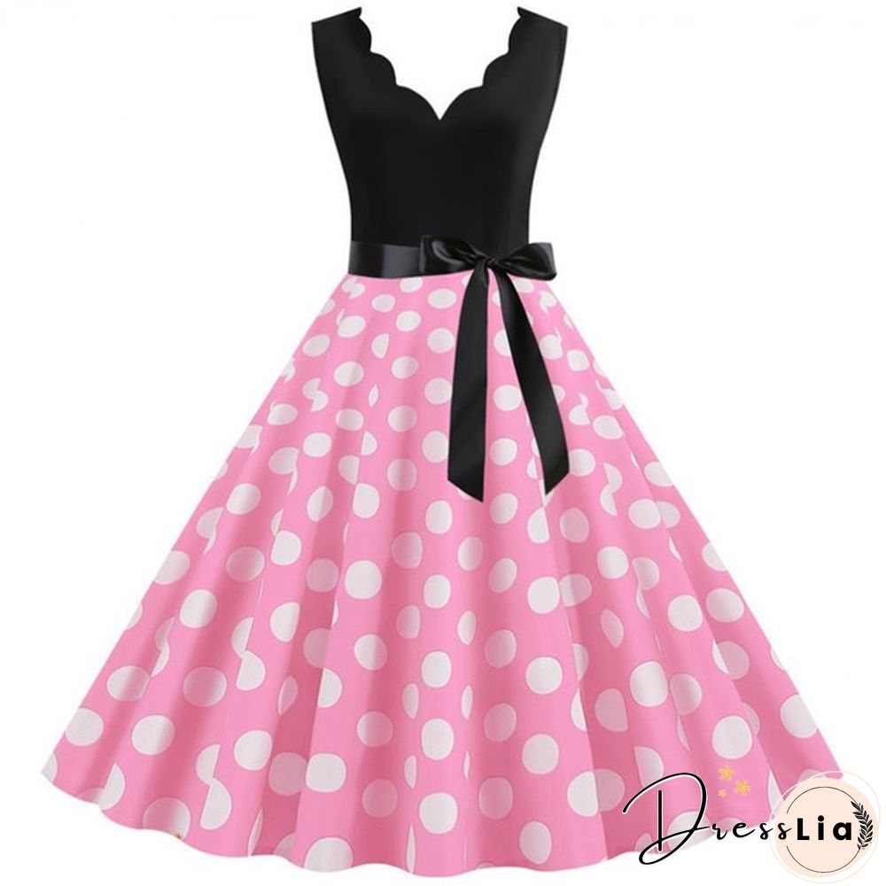 New Women's Fashion Sleeveless Casual Dresses Elegant Vintage Floral Print Rockabilly 1950S Retro Evening Party Gown Swing Pleated Dress Vestidos De Mujer