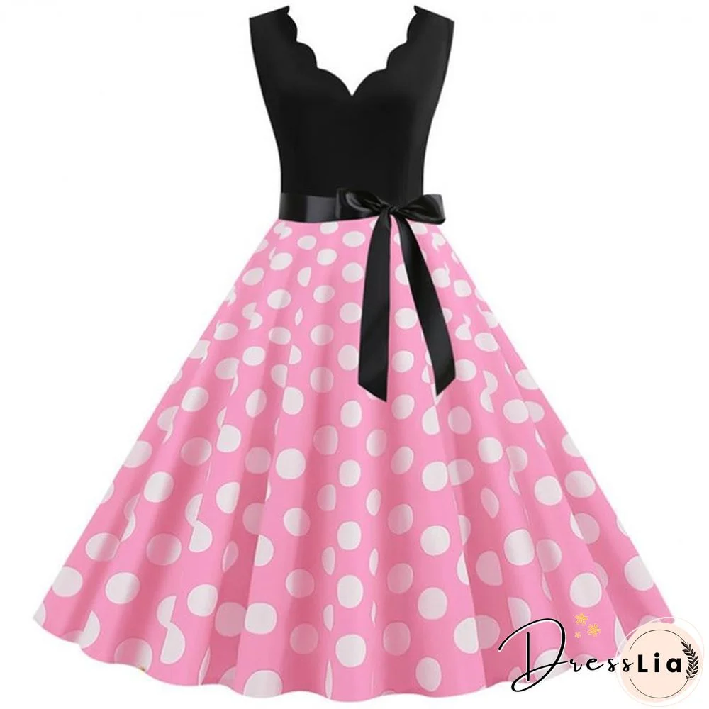 New Women's Fashion Sleeveless Casual Dresses Elegant Vintage Floral Print Rockabilly 1950S Retro Evening Party Gown Swing Pleated Dress Vestidos De Mujer