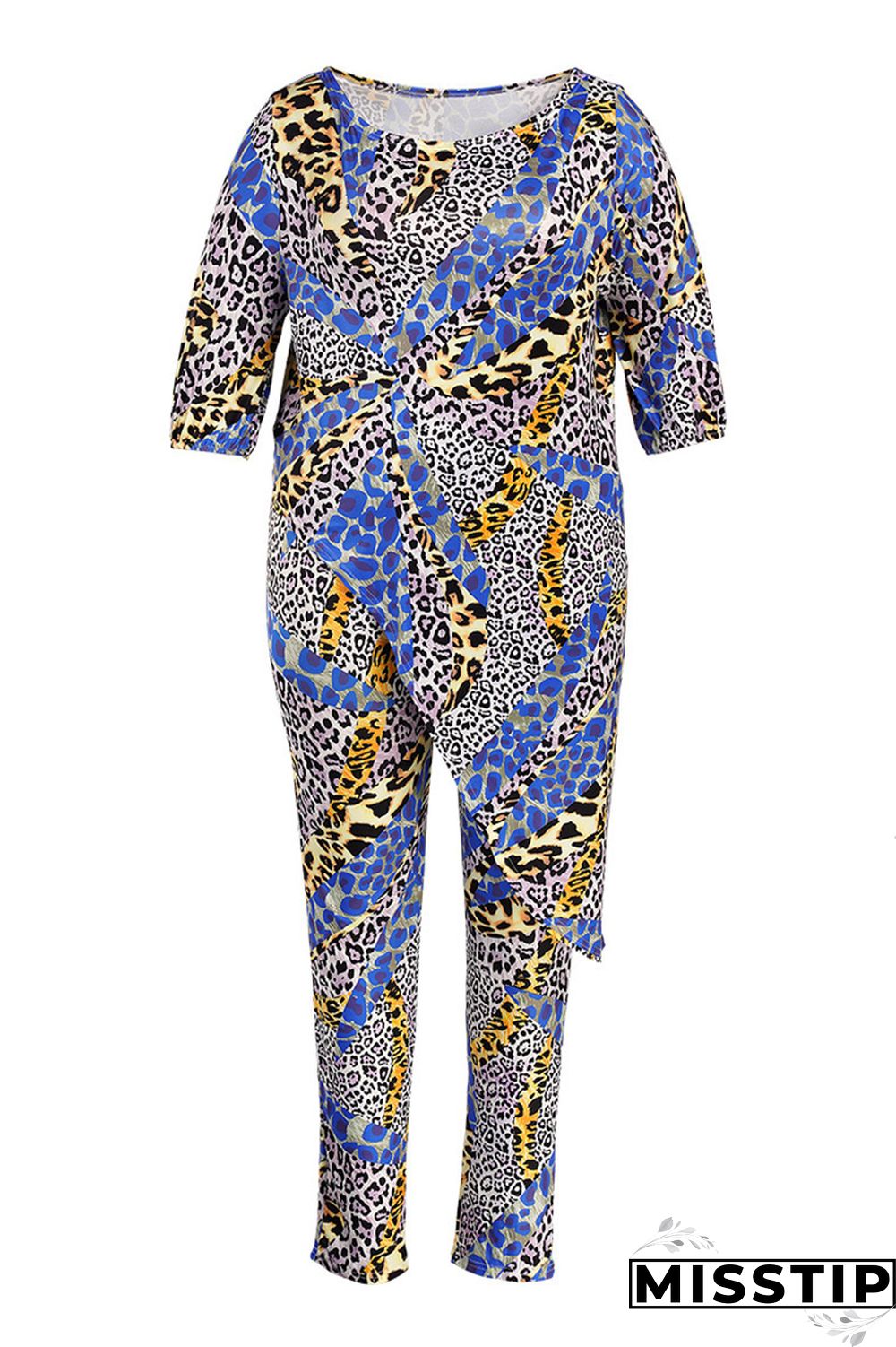 Leopard Print Fashion Casual Print Asymmetrical Off the Shoulder Plus Size Two Pieces
