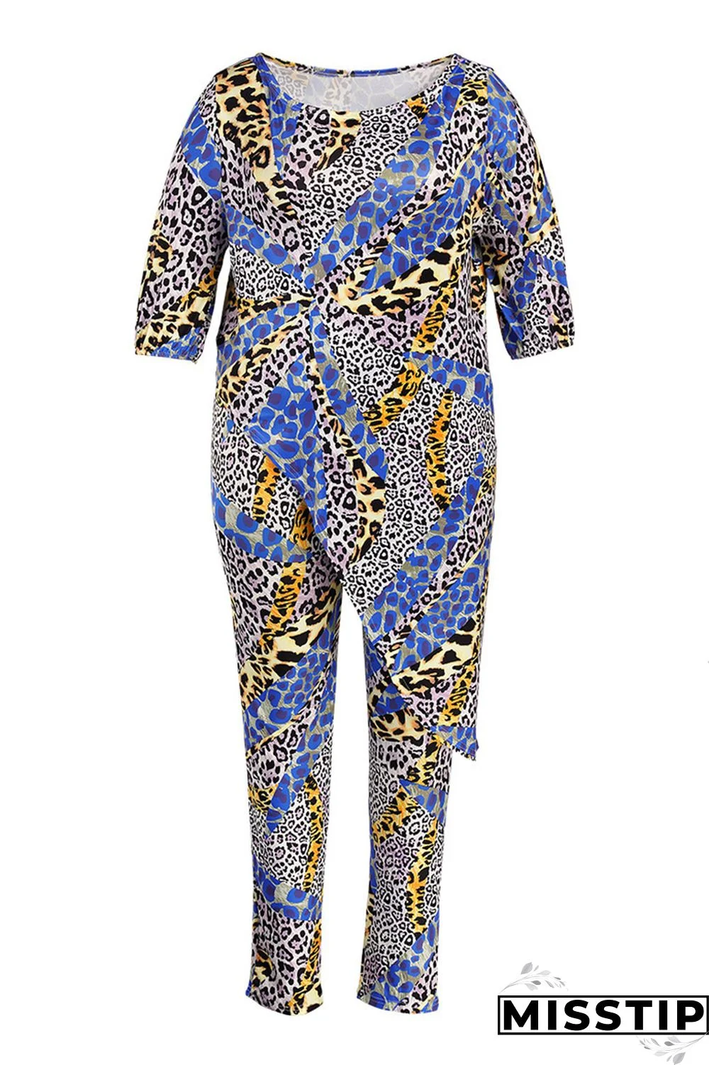 Leopard Print Fashion Casual Print Asymmetrical Off the Shoulder Plus Size Two Pieces