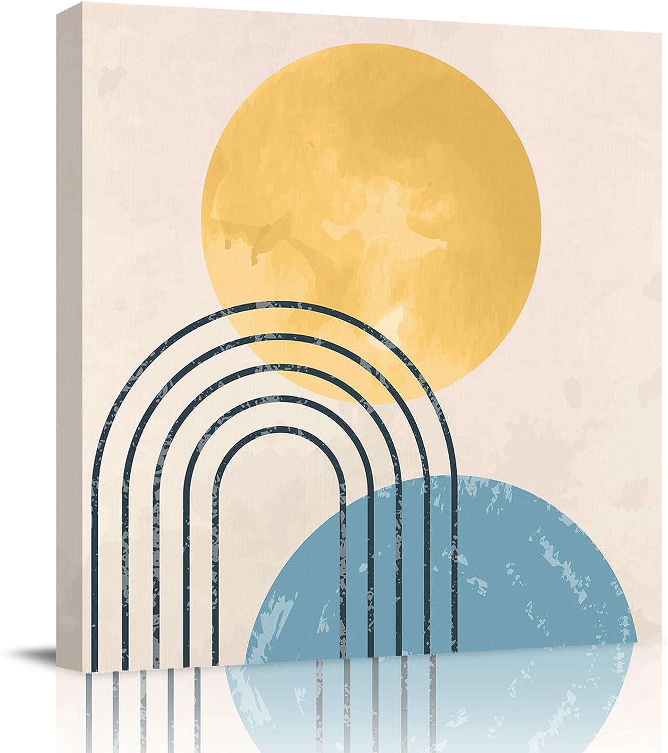 Womenfocus Wall Art 12x12in Wall Decor Canvas Wall Art for Living Room Decor Bathroom Decor, Mid Century Abstract Art Yellow Blue Sun Rainbow Line Drawing Canvas Prints, Aesthetic Room Decor Wall Art 12x12in