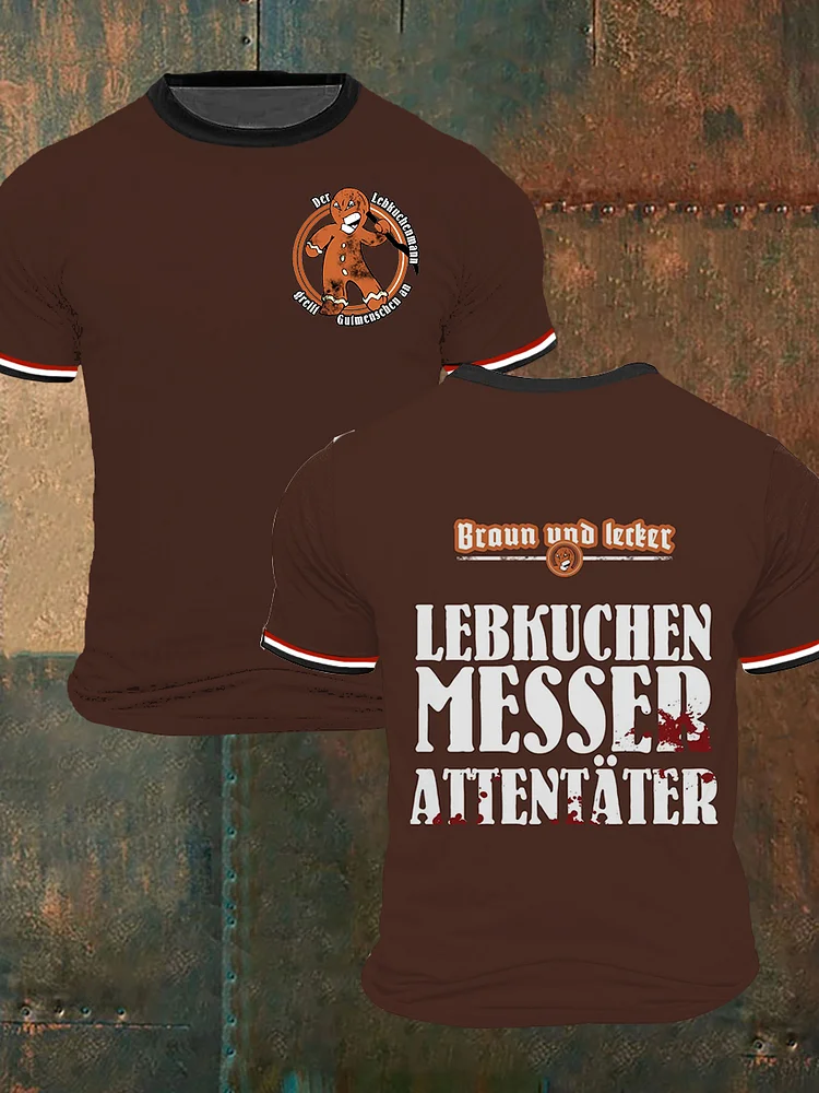 Herren Loses Basic V-Ausschnitt bedrucktes Kurzarm-T-Shirt