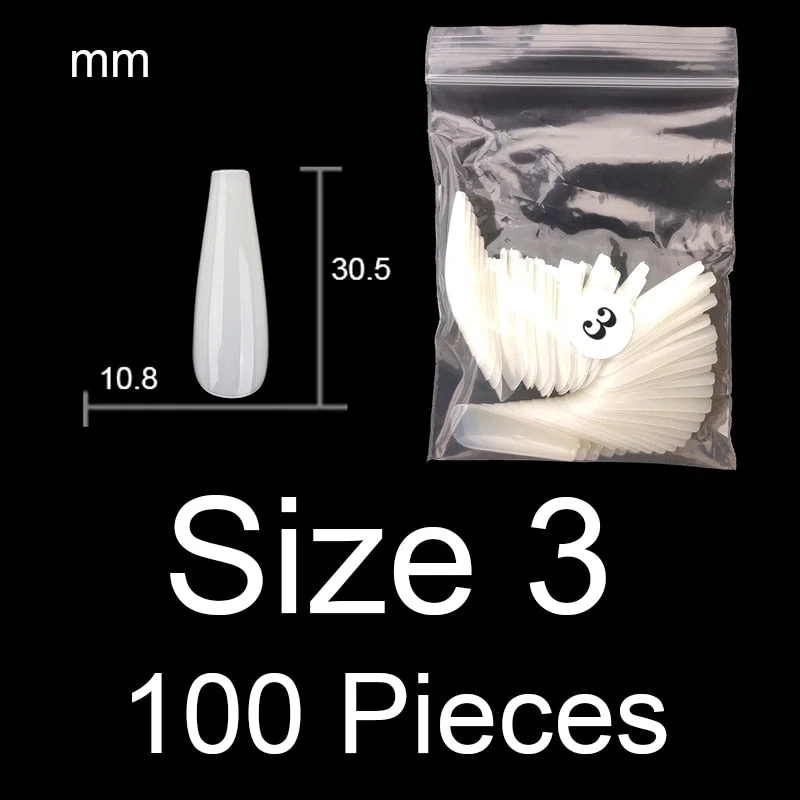 100 Pieces Full Cover Coffin Nails Single Size Ballet Shape Ballerina False Nail Tips Natural Transparent Size 0 ~ 9 Available-Nail Inspo