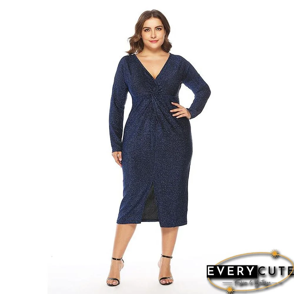 New European and American Large Size Women's V-neck Dress