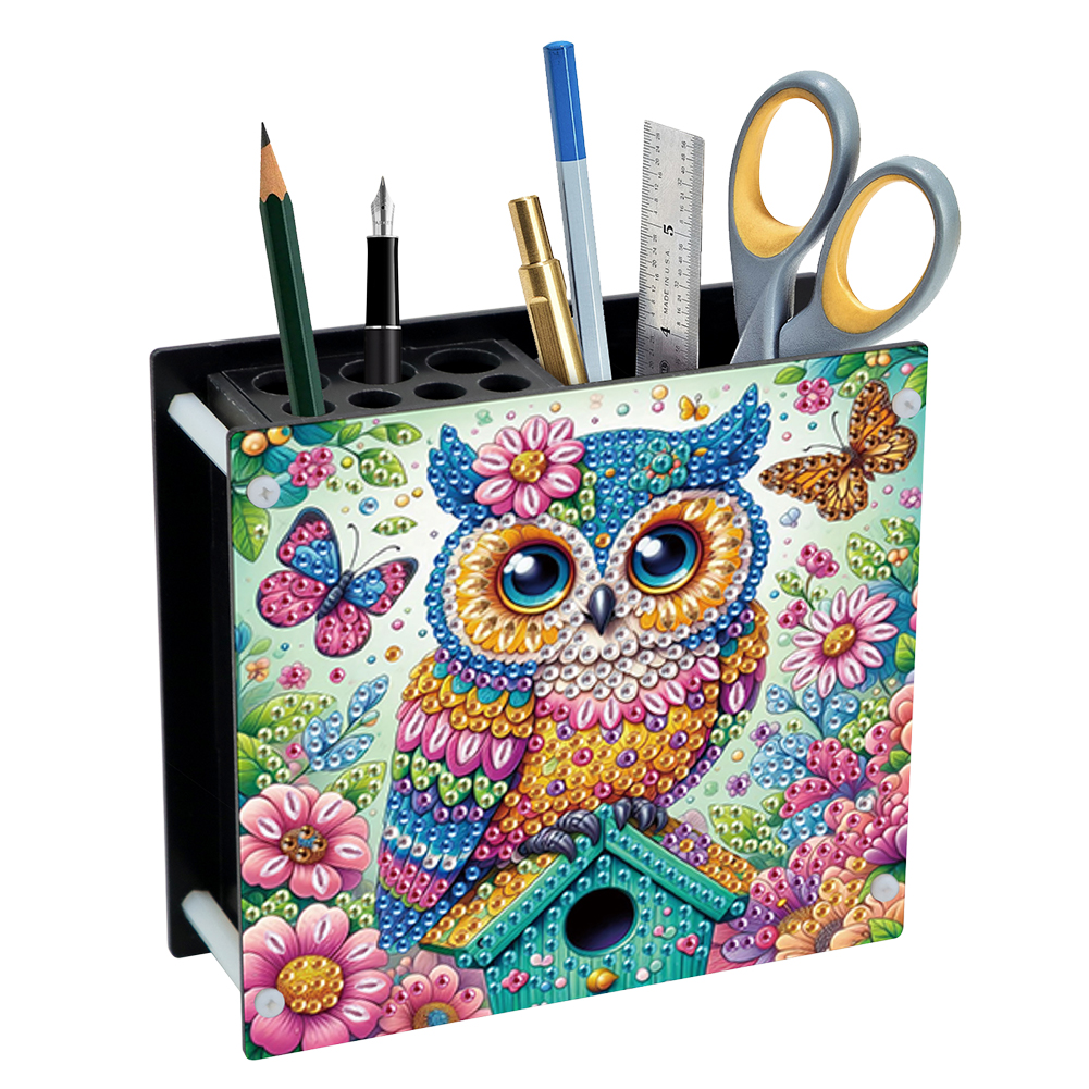 Acrylic Special Shaped DIY Diamond Painting Pencil Holder Organizer (Owl)