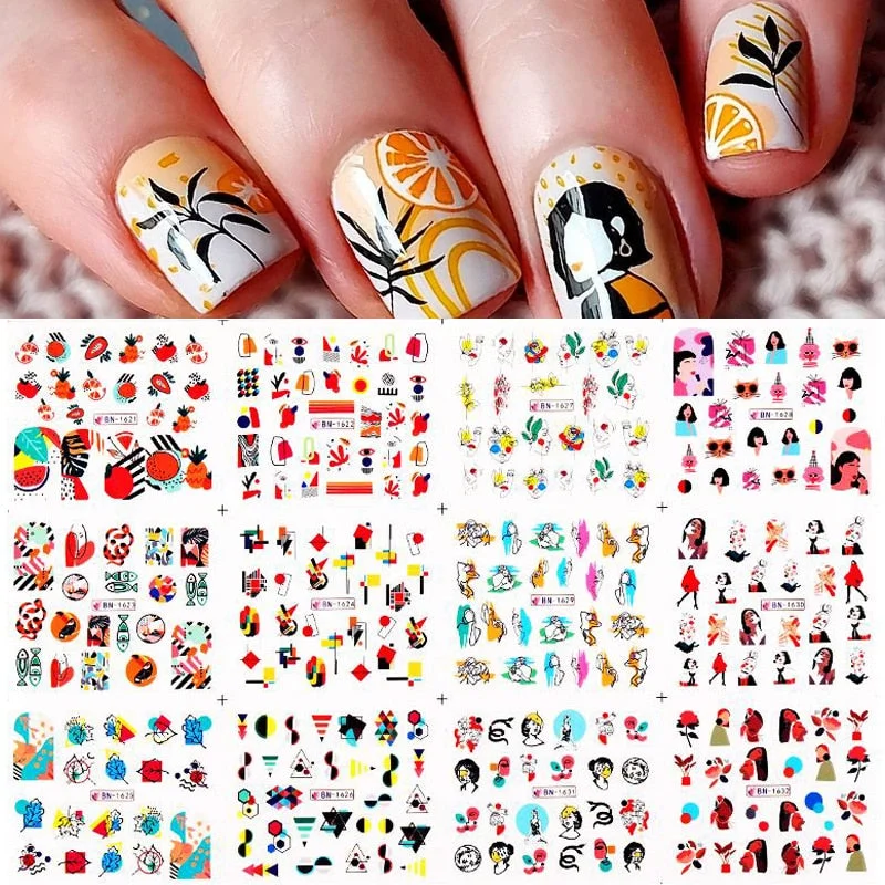 12pcs Valentines Manicures Love Letter Flower Transfer Stickers For Nails Inscriptions Nail Art Decoration Water Sliders Tips