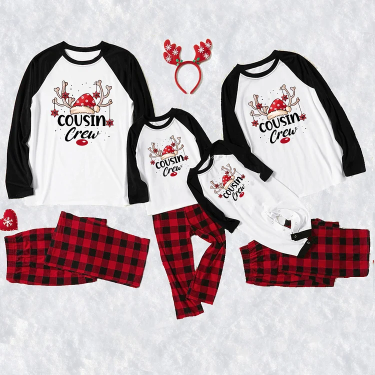 Cousin Crew Christmas Reindeer Print Family Matching Pajamas Sets(White)