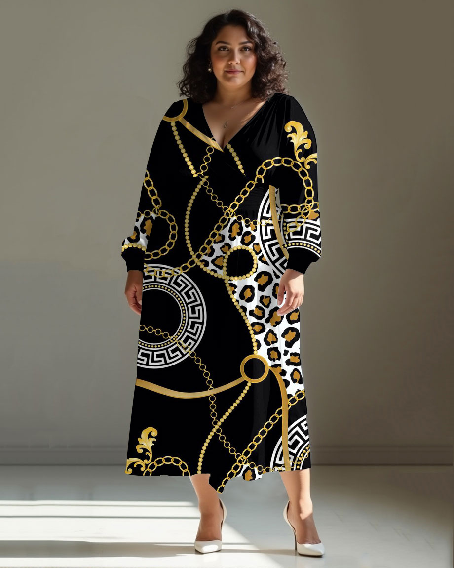 Women Casual Elegant Luxury Leopard Print Wrap Midi Dress
