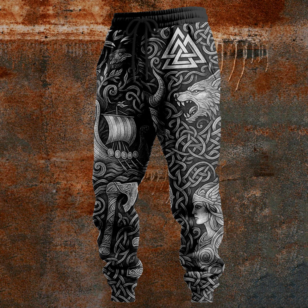 Men's Vintage Viking Inspired Pattern Print Comfy Sweatpants elevenforest