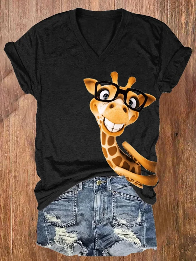 Women's Funny Giraffe Print Casual T-Shirt socialshop
