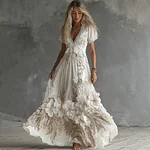 Women's Vintage Boho Floral Art  Short-sleeved Maxi Dress - Image 2