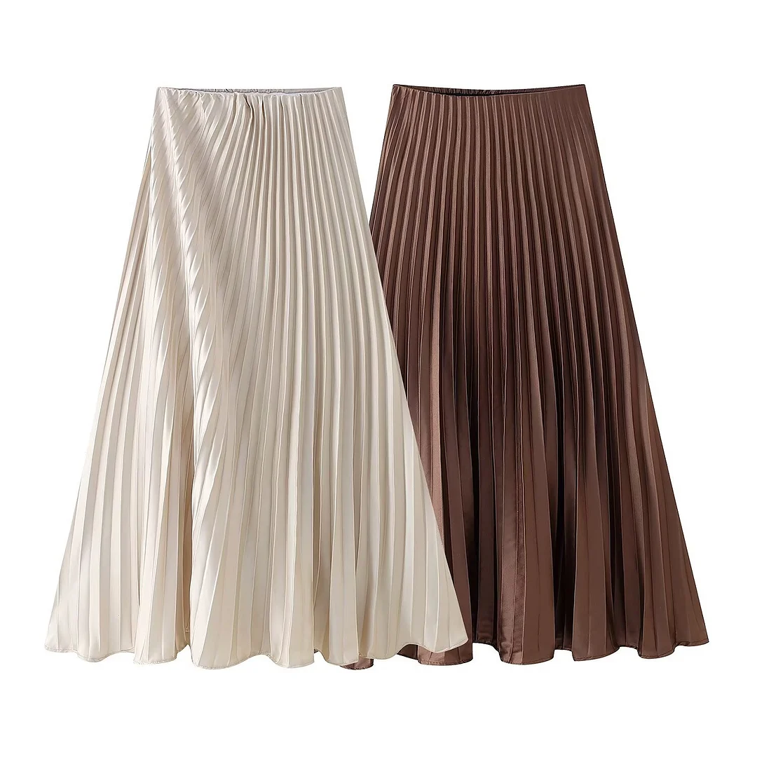 Nigikala Nigikala Women's Clothing Simouflide Stew Stew Stew Folding Skirt High Waist-Hanging Long Dress