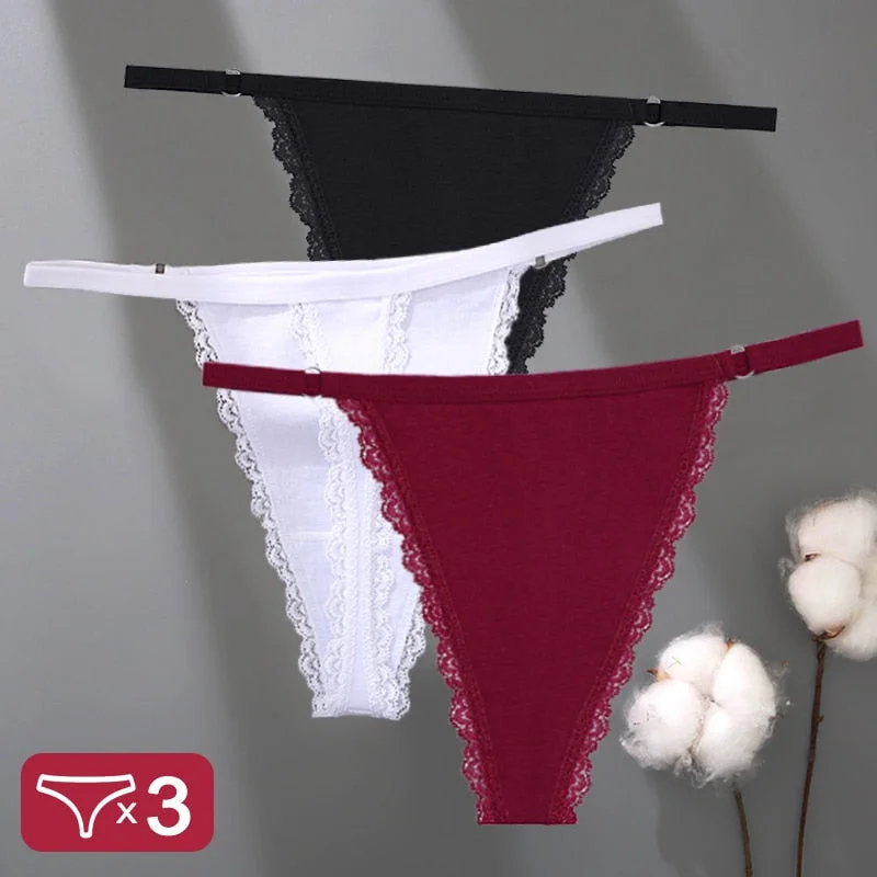 3PCS/Set Cotton Panties Lace G-String Women Lingerie Sexy Underwear for Female Panties Ladies T-Back Thong Lace Floral Pantys