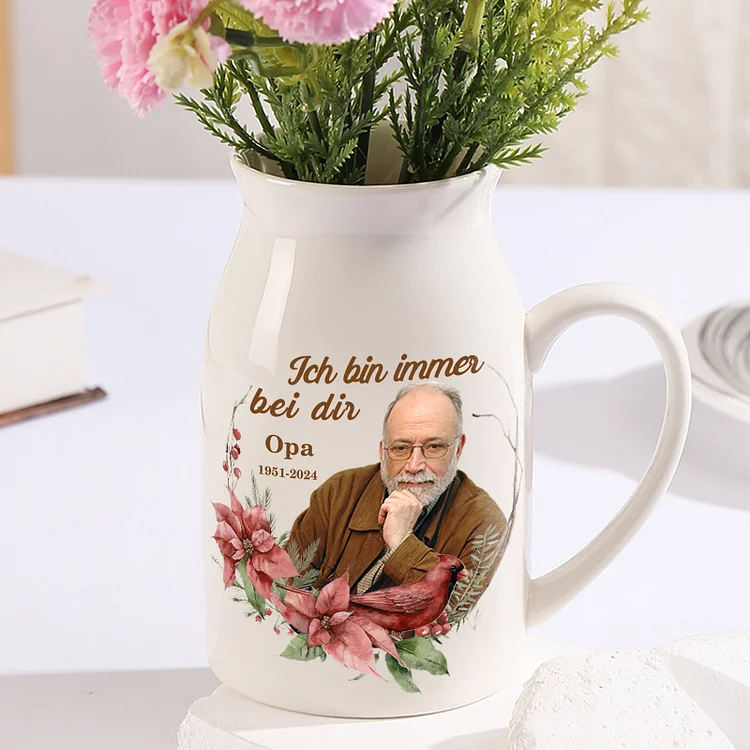 Kettenmachen Personalisierter 1 Name & Text & Foto & Datum Kardinal Trauer Vase zum Gedenken