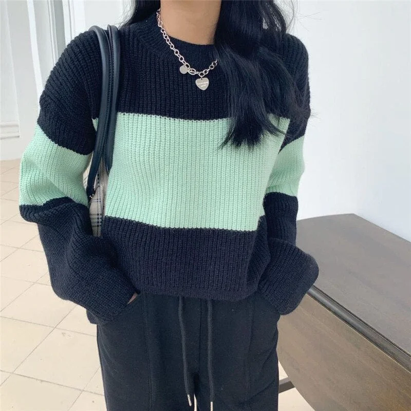 Elegant Striped Patchwork Women'S Sweater Fashion Spring Outgoing Sweater Knitted Skin-Friendly Sweater New Arrivals Tops