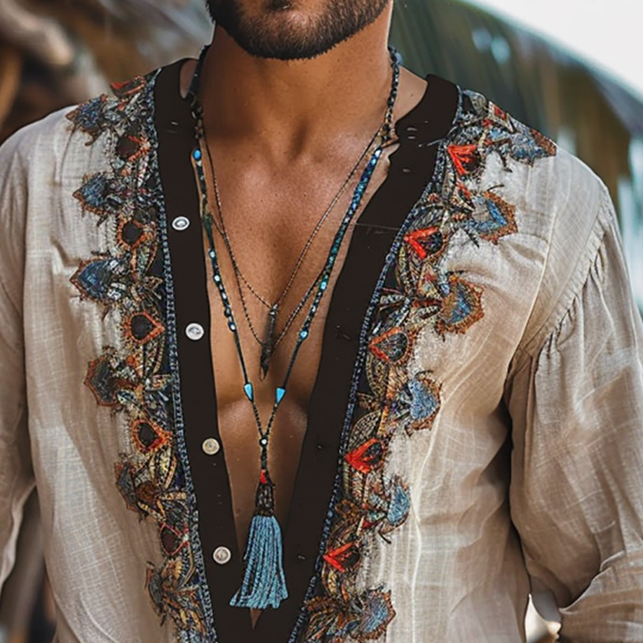 Mens N Ethnic Linen Shirt