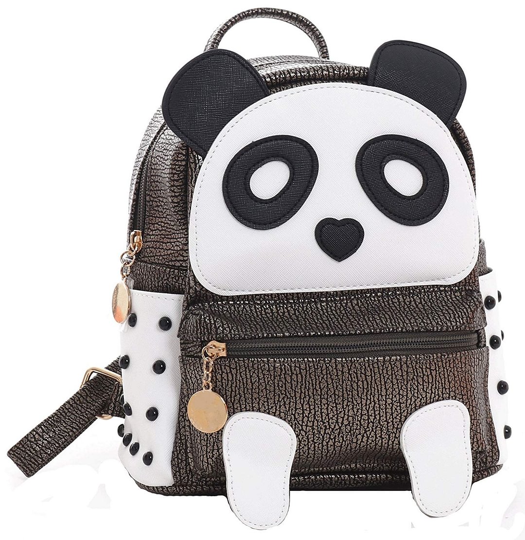 Fashion PU Leather Panda Book Bag Rivet Women Mini Casual Style Panda Backpack