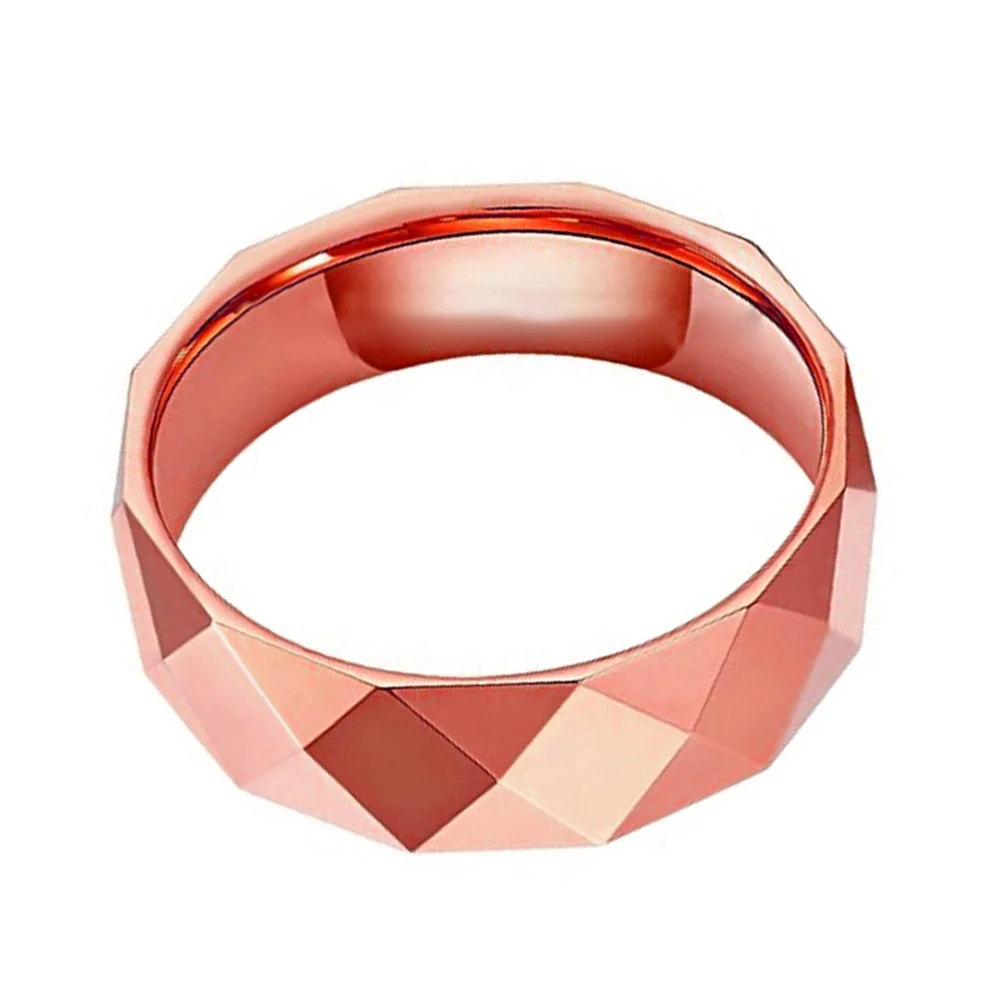 8mm Rose Gold Couples Faceted Tungsten Ring Wedding Band