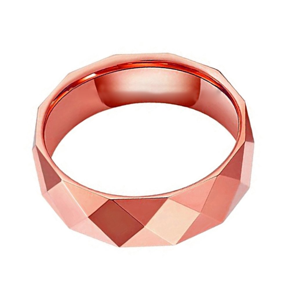 8mm Rose Gold Couples Faceted Tungsten Ring Wedding Band