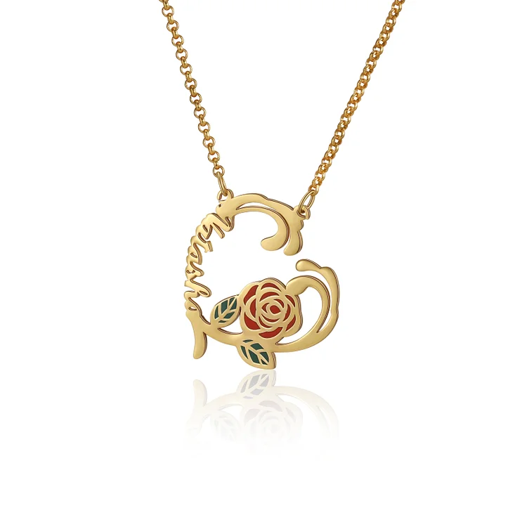 Rose Name Necklace Personalized Love Heart Necklace for Her