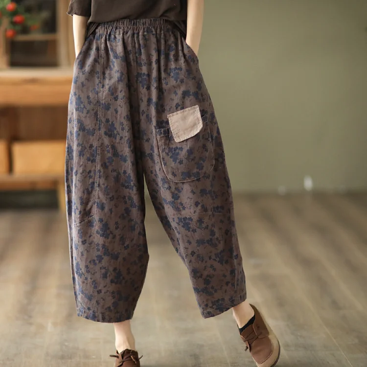 Casual Cotton Linen Printed Wide Leg Pants - yankia