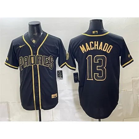 Men's San Diego Padres #13 Manny Machado Black Gold With Patch Stitched Baseball Jersey