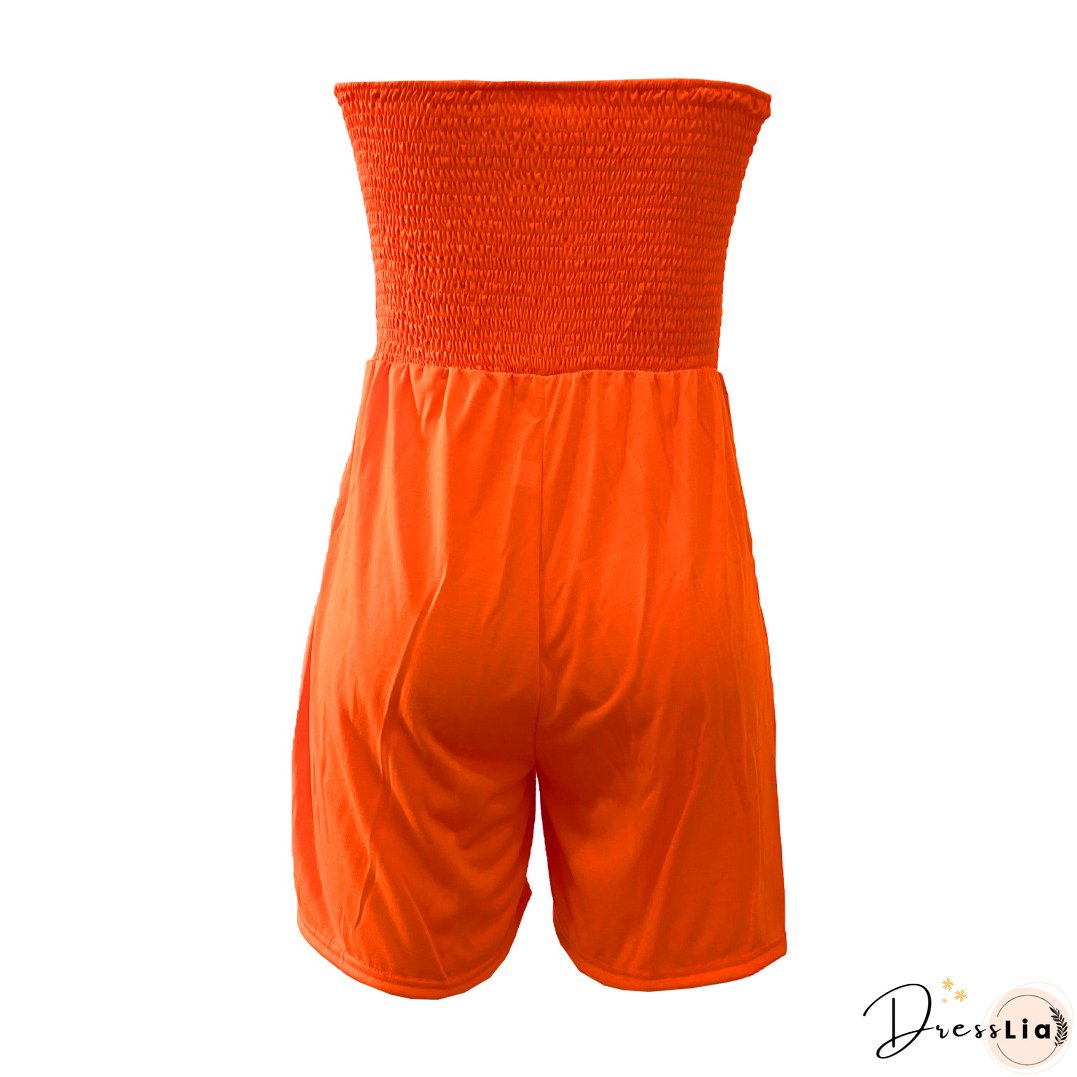 Women's Solid Strapless Plus Size Casual Jumpsuit