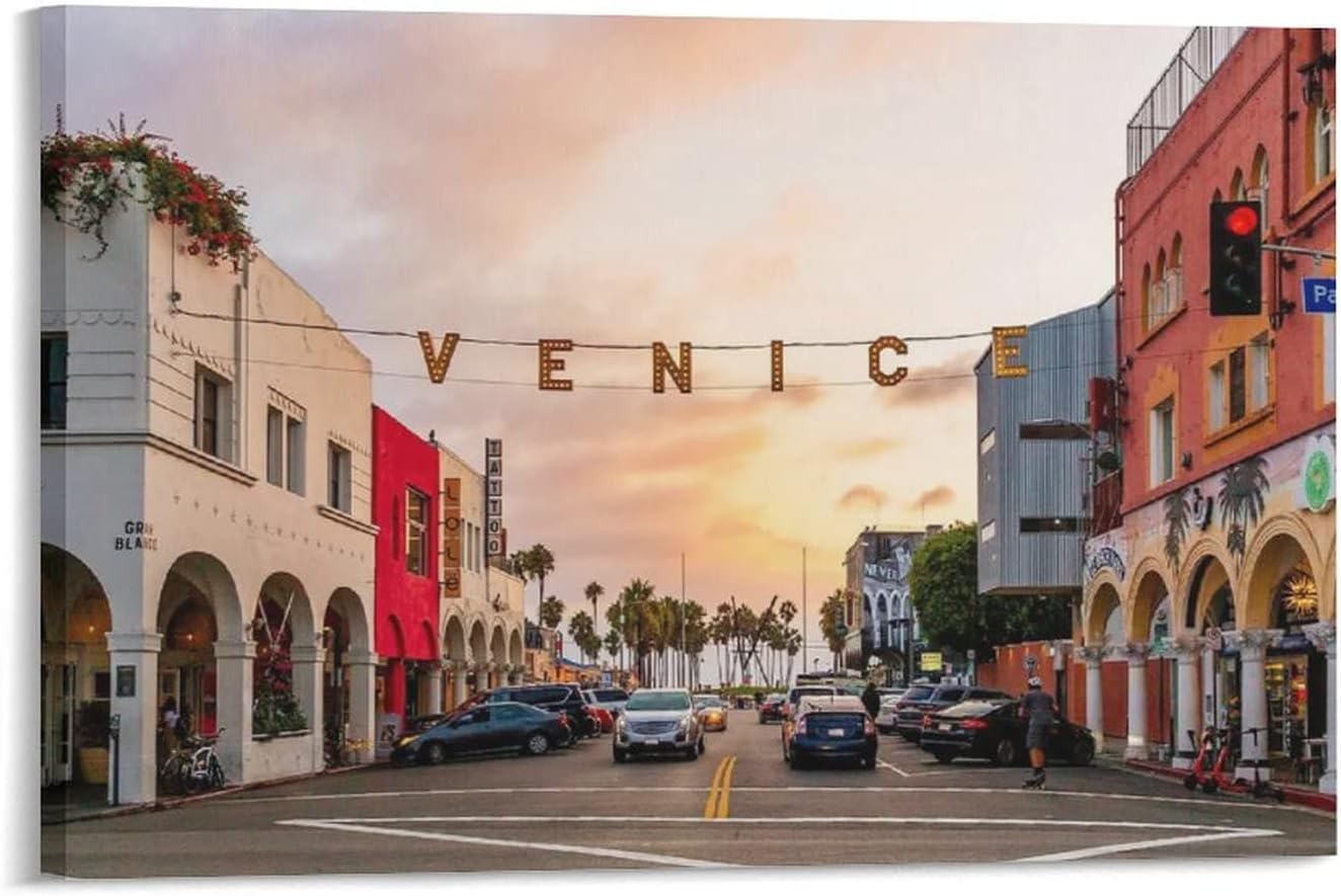 Welcomes Venice Beach Street Signs Canvas Poster Bedroom Decor Sports Landscape Office Room Decor Gift,Canvas Poster Wall Art Decor Print Picture Paintings for Living Room Bedroom Decoration 16x24inch 16x24inch(40x60cm)